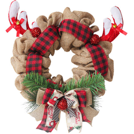 Christmas Wreath Artificial Christmas Antlers Burlap Garland Xmas Decorations Door Hanger for Home and Classroom