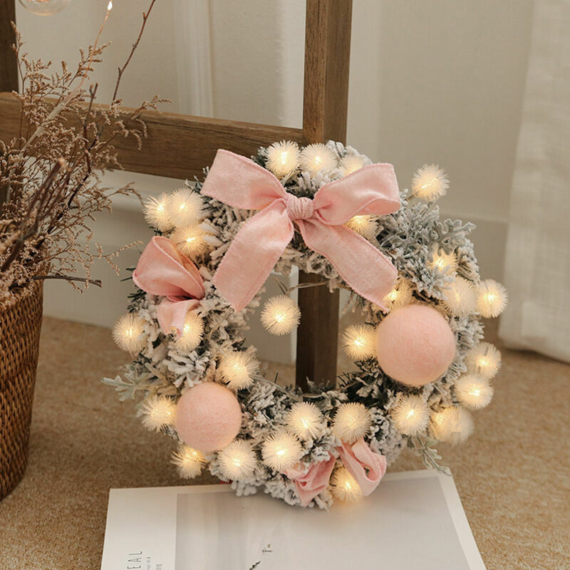 Christmas Wreath Door 25cm Artificial Flower Garland Hanging Christmas Decoration, Rose Garland with Bow