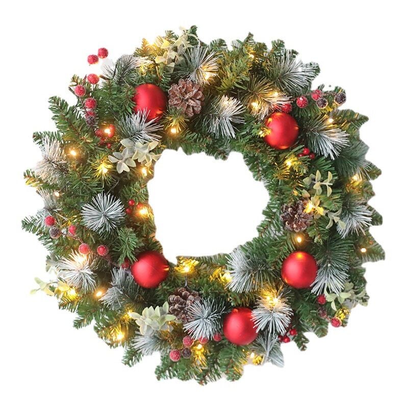 Christmas Wreath for Front Door Decoration Pinecone Berry Snowflake Decoration(60CM,50 led Lights)