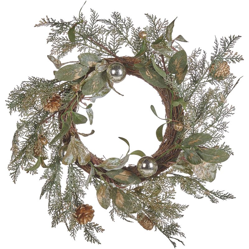 Traditional Christmas Wreath Twigs Pine Cones Baubles Leaves 45 cm Green Hovila - Green