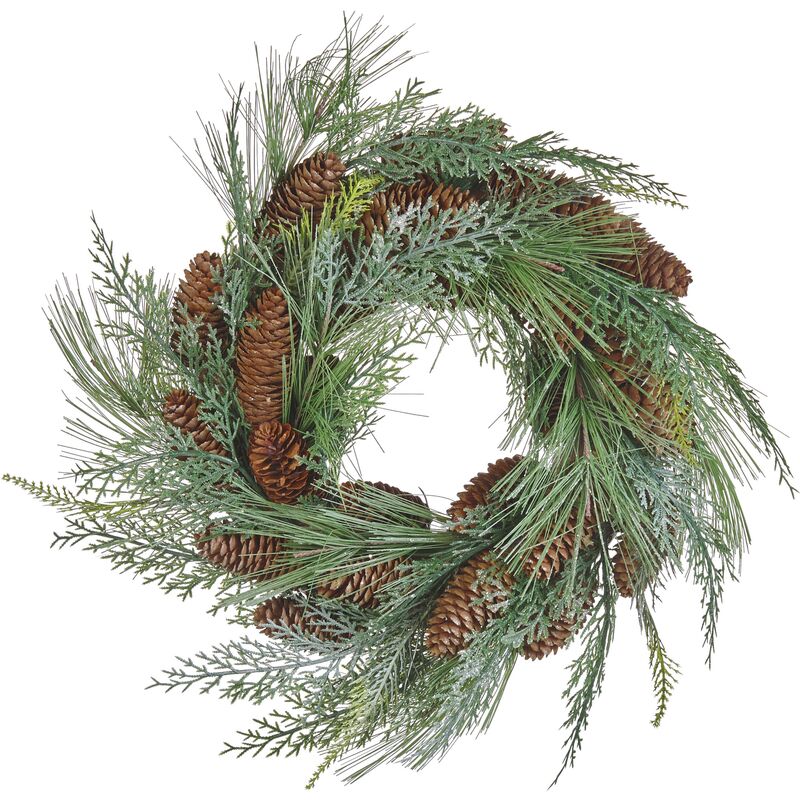 Traditional Christmas Wreath Twigs Pine Cones Synthetic Snow 34 cm Green Asturia - Green