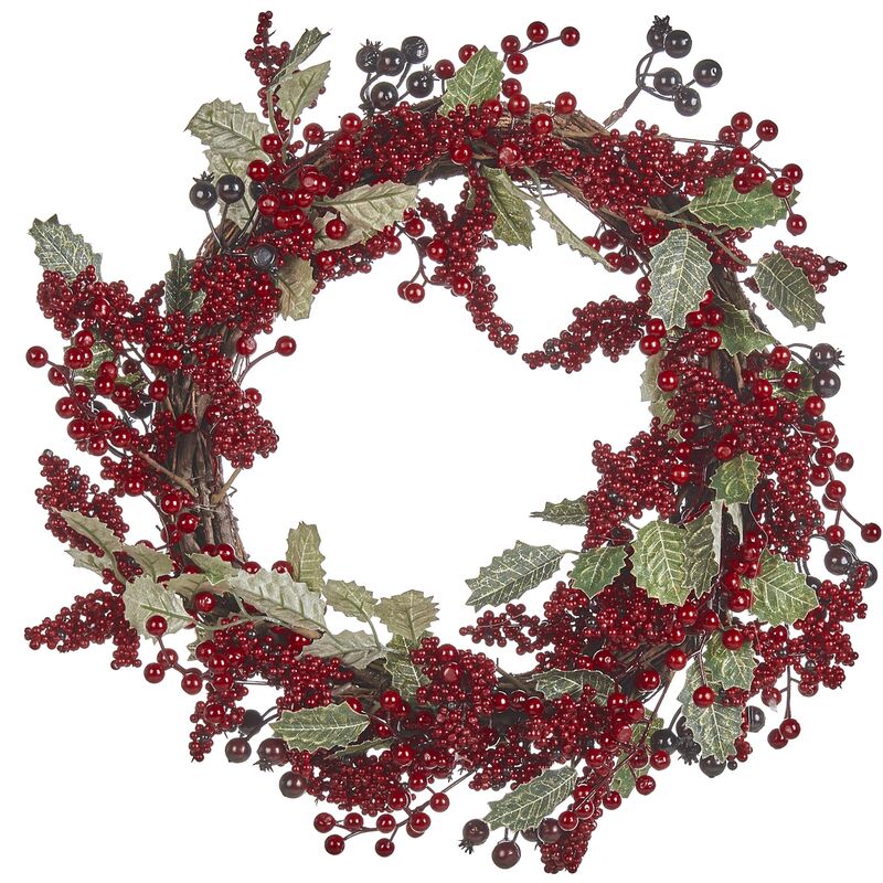Traditional Christmas Wreath Twigs Winter Berries Synthetic 40 cm Red Purol - Red