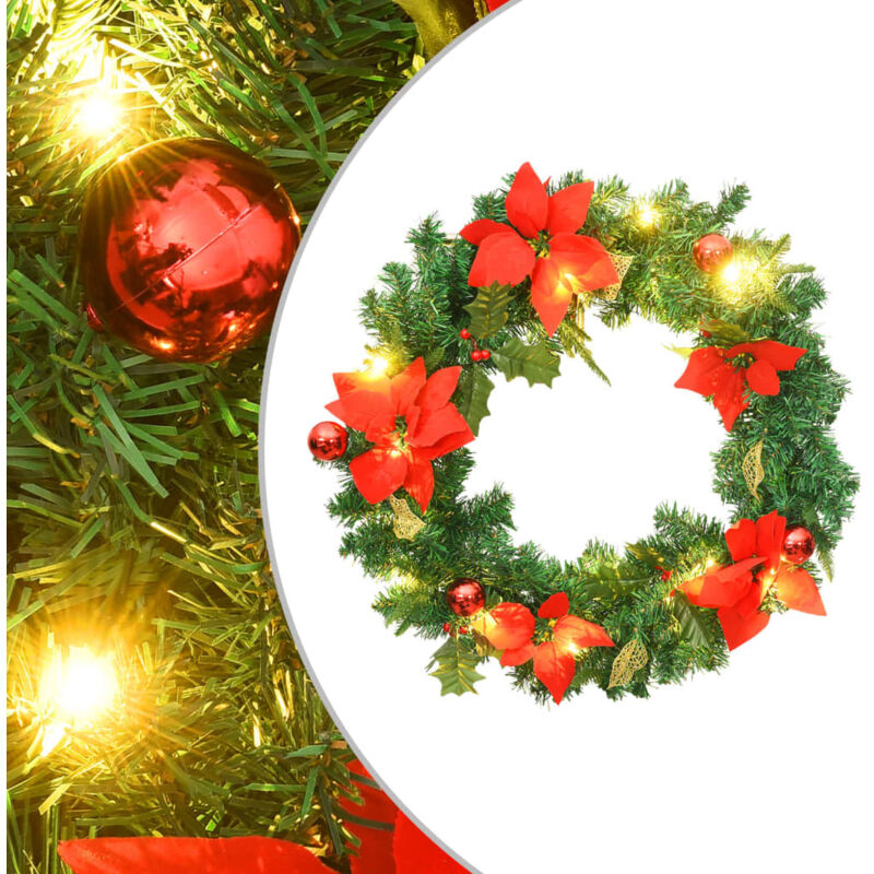 Christmas Wreath With Led Lights Green 60 Cm Pvc Vidaxl