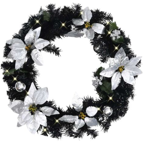 Christmas Wreath with LED Lights Black 60 cm PVC