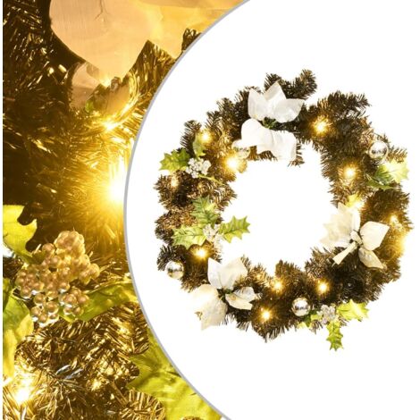Christmas Wreath with LED Lights Black 60 cm PVC vidaXL