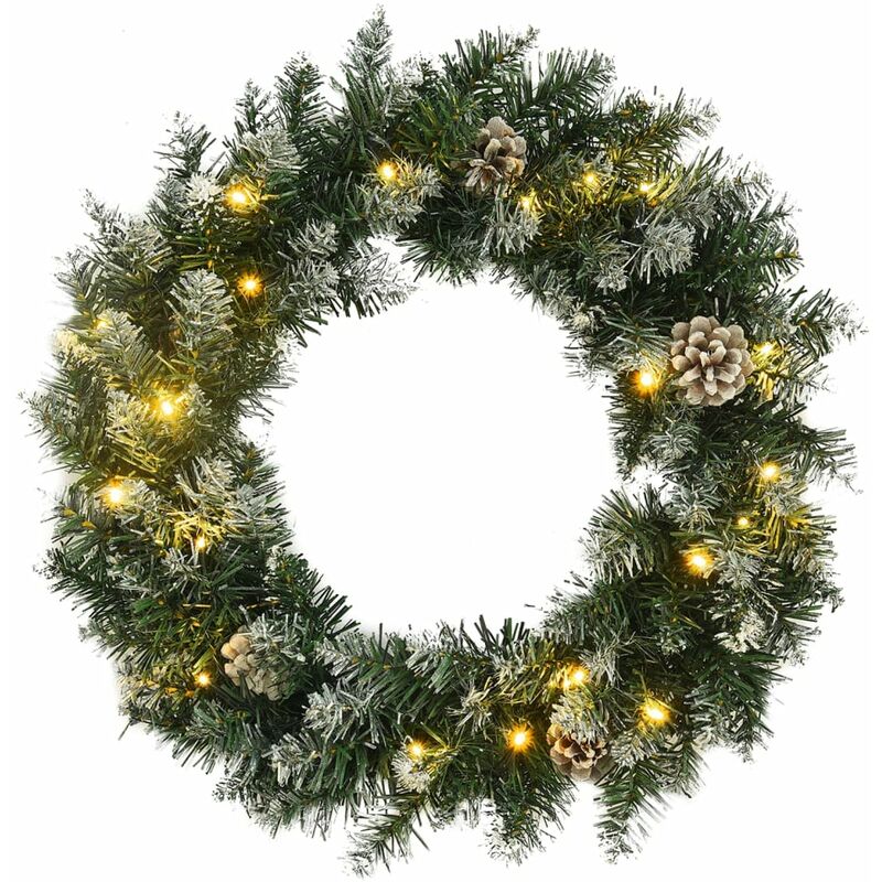 Christmas Wreath With Led Lights Green 60 Cm Pvc Vidaxl