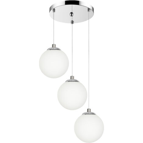 CHROM DECKENHÄNGELAMPE GLASLAMPE KUGEL WEISS LED LEPE 13-572