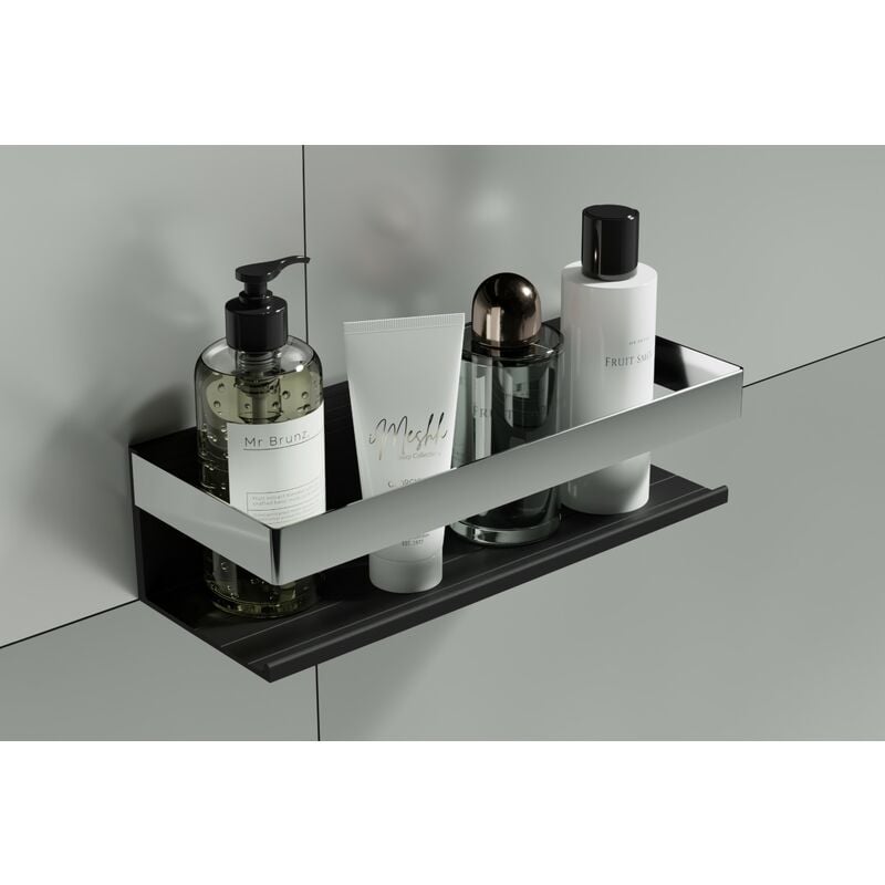 Panier de douche en acier inoxydable, étagère de douche - largeur 28 cm - Chromé / noir mat - Bernstein