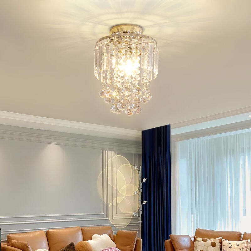 Image of Chrome 23x26cm Bedroom Crystal LED Ceiling&hellip;