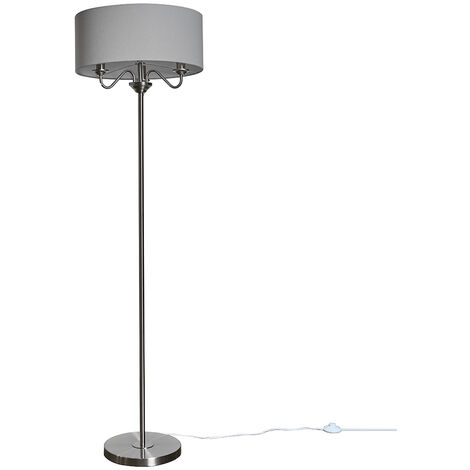 Chrome 3 Way Multi Arm Floor Lamp Grey Linen Slimline