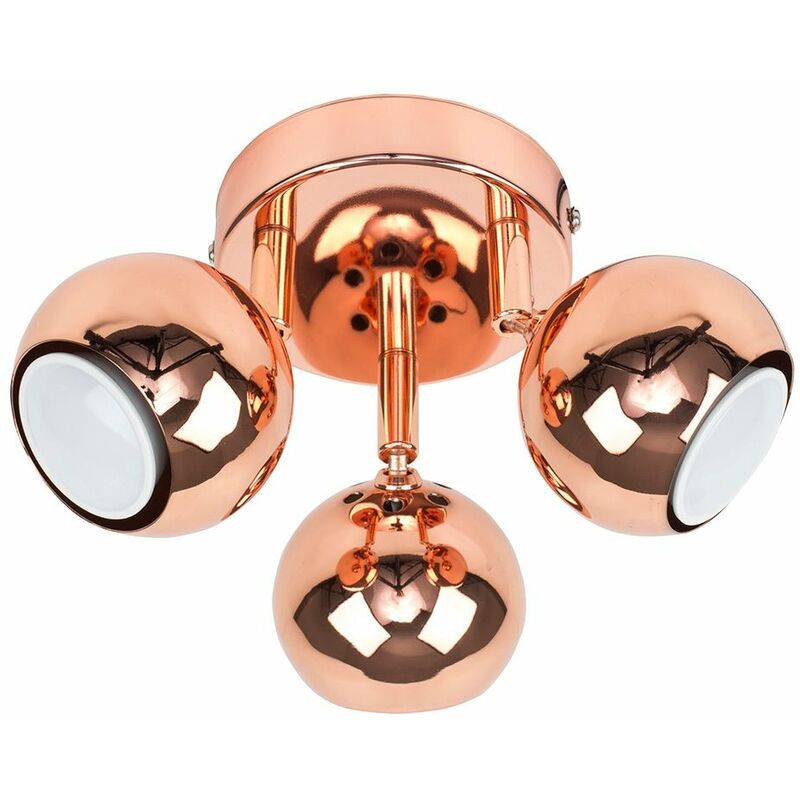 Minisun - 3 Way Round Plate Adjustable Eyeball Ceiling Spotlight With 5W GU10 LED Bulbs Warm White - Copper