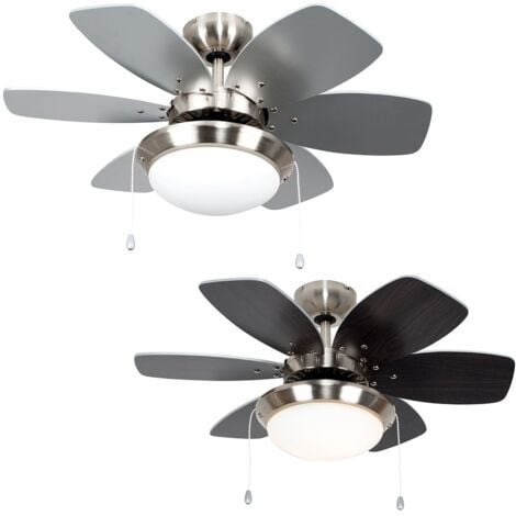 MINISUN Chrome 30" Ceiling Fan + Light & Reversible Blades + 4W LED Ses E14 Golfball Bulb