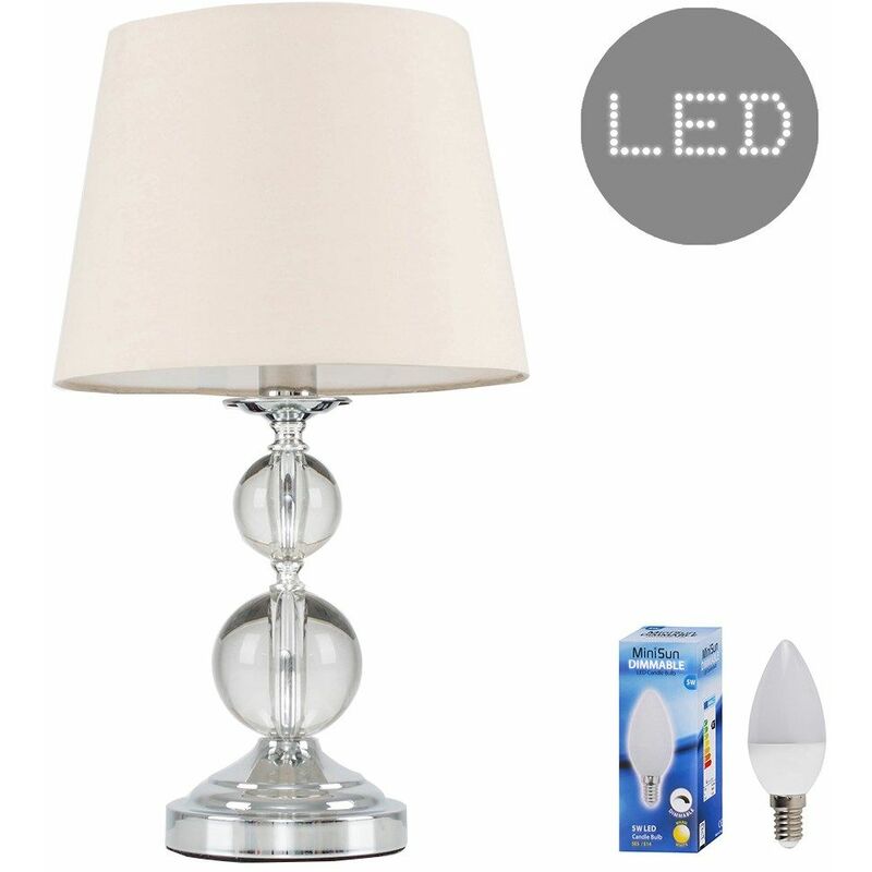 Chrome and Acrylic Ball Touch Dimmer Table Lamp With Light Shade - Beige - Including LED Bulb