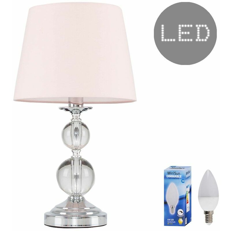 Chrome and Acrylic Ball Touch Dimmer Table Lamp With Light Shade - Pink - Including LED Bulb