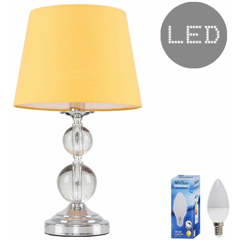 Chrome and Acrylic Ball Touch Dimmer Table Lamp With Light Shade - Mustard - Including LED Bulb