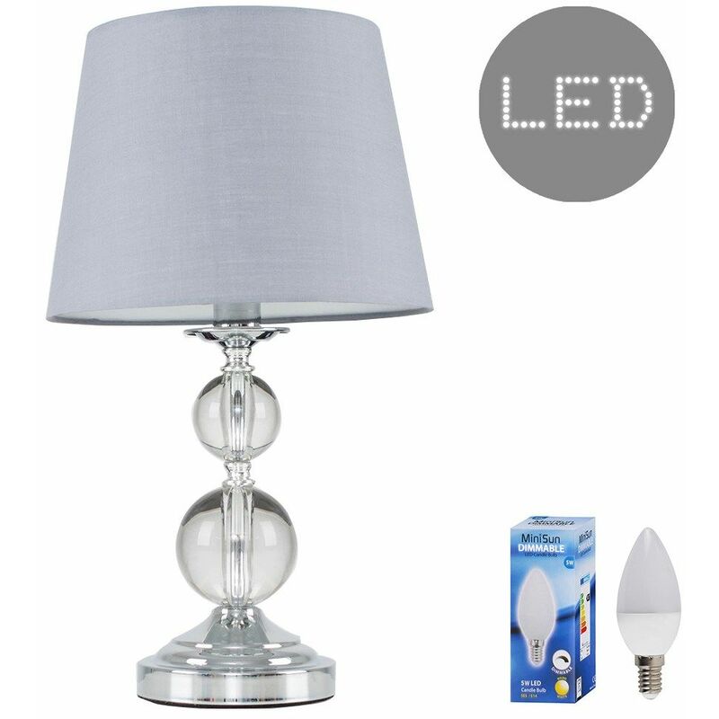 Chrome and Acrylic Ball Touch Dimmer Table Lamp With Light Shade - Grey - Including LED Bulb