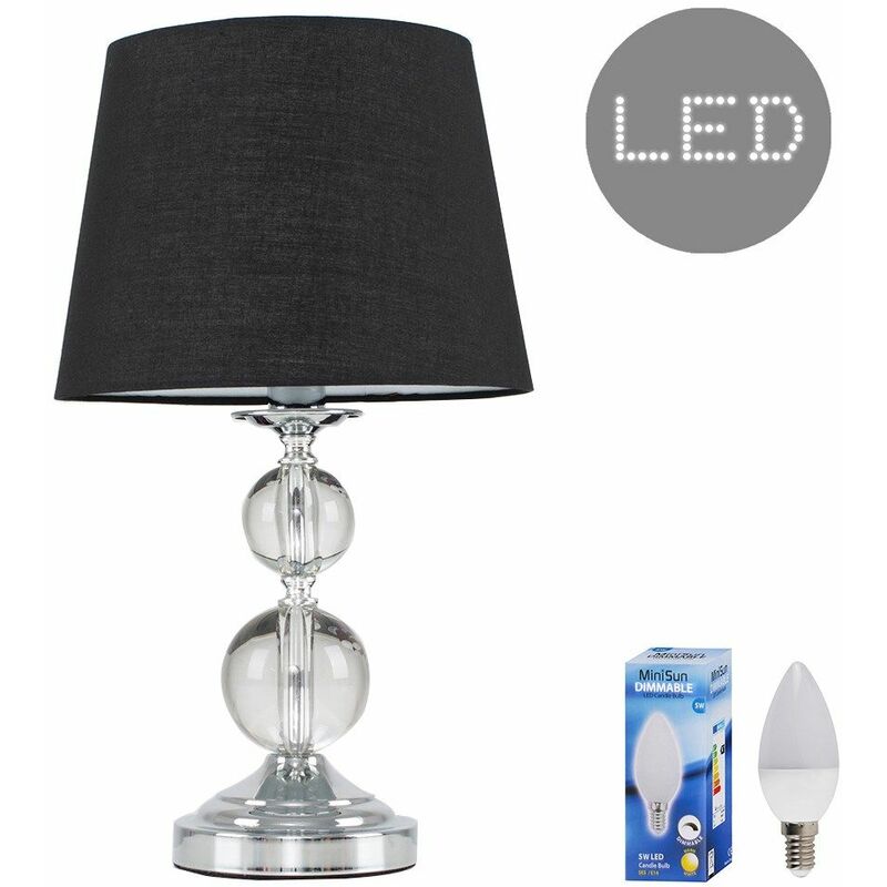 Chrome and Acrylic Ball Touch Dimmer Table Lamp With Light Shade - Black - Including LED Bulb