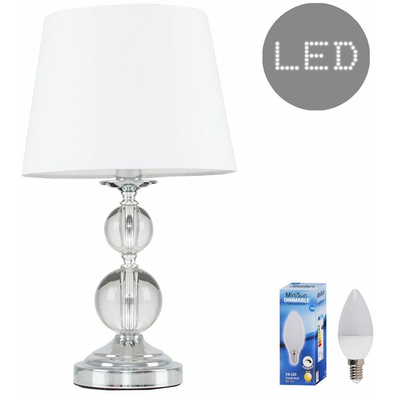 Chrome and Acrylic Ball Touch Dimmer Table Lamp With Light Shade - White - Including LED Bulb