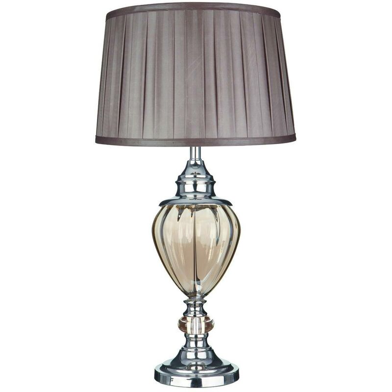 Greyson - 1 Light Table Lamp Chrome, Amber , Glass Urn with Brown Pleated Shade, E27 - Searchlight