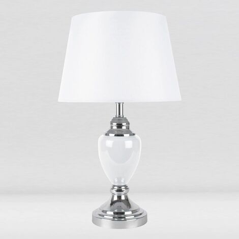 FIRST CHOICE LIGHTING Chrome and White Urn Table Lamp with White Shade