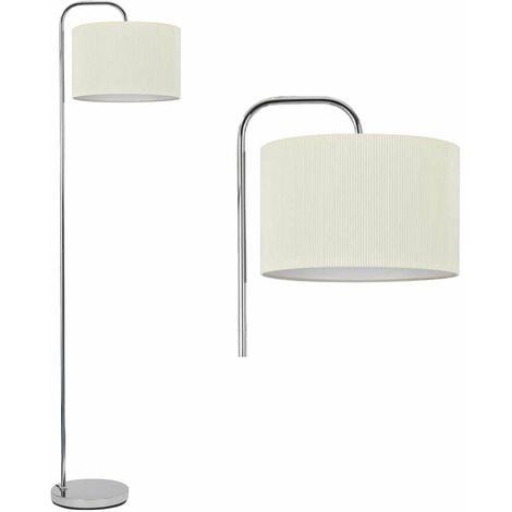 FIRST CHOICE LIGHTING Chrome Arched Floor Lamp with White Micropleat Shade