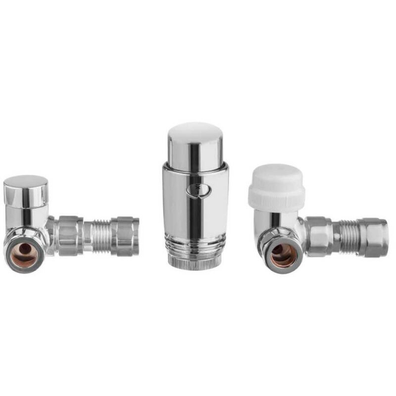 Chrome Axial Thermostatic Angled Set Heater PEX/Copper Radiator Connection