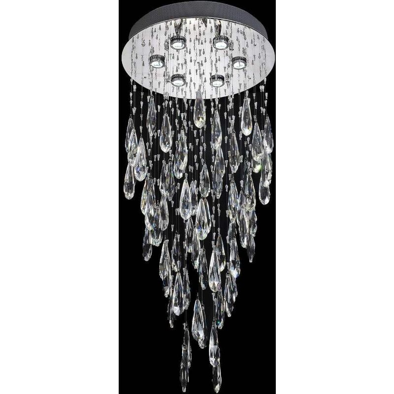 15franklite - Chrome crystal ceiling lamp Shimmer 6 Bulbs Diameter 50 Cm