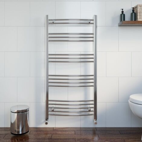 Chrome Curved Heated Towel Rail Bathroom Radiator Ladder Designer 1200 x 600mm