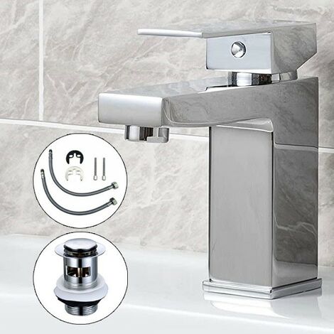 Chrome Edge Waterfall Cloakroom Basin Mixer Tap Sink Mono Bathroom + Waste