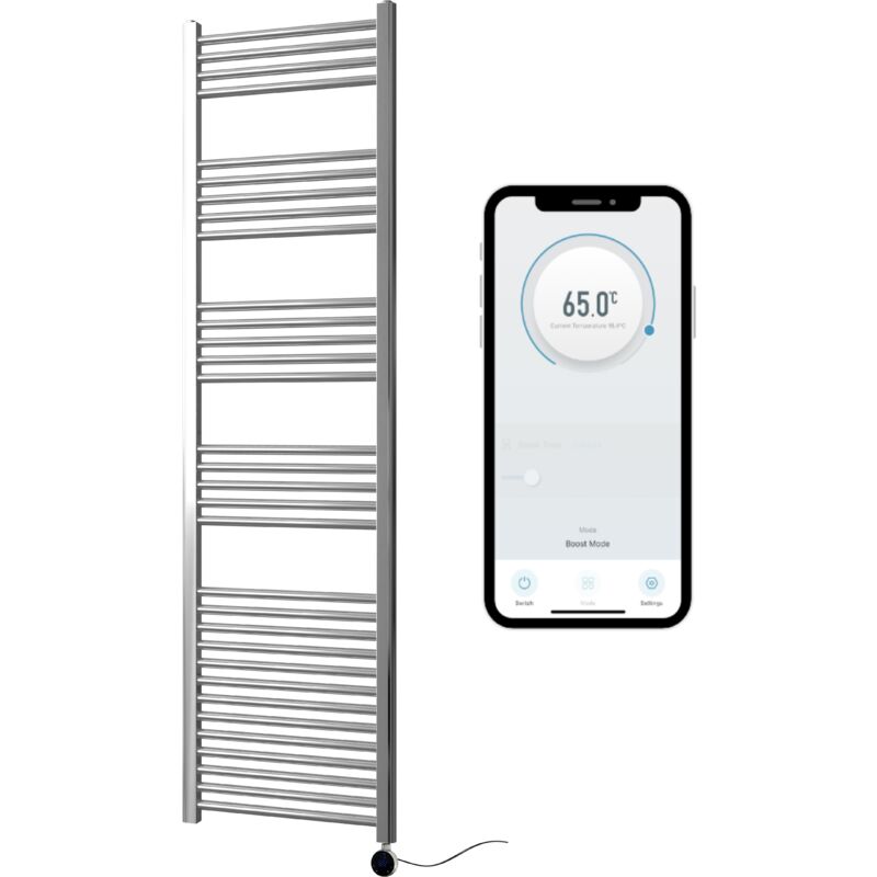 Chrome Electric Smart Wifi Controlled Heated Towel Rail 500Mm W X 1800Mm H Straight 7 Day Programmable Timer App Compatibility
