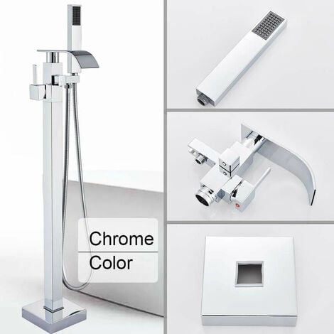 ZAMERY Chrome Freestanding Bath Taps Floor Mounted Bathroom Mixer Handheld Shower Mixer Tap 360 ° Filler Spout Shower Mixer taps