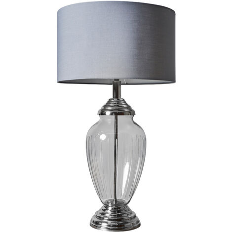 main image of "Chrome & Glass Table Lamp Light With Fabric Lampshade"