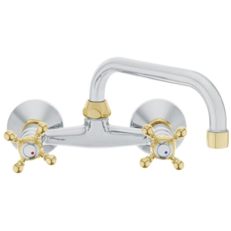 Chrome/Gold Colour Finishing Kitchen Tap Water Wall Mounted Faucet Cross Head