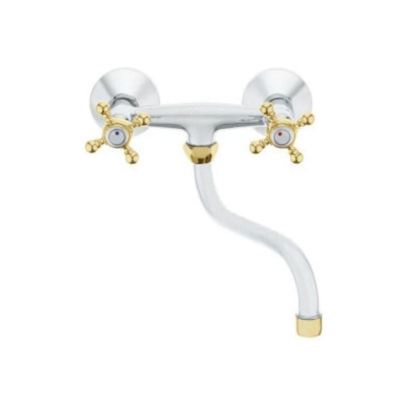 Chrome/Gold Colour 'S' Spout Type Finishing Kitchen Tap Wall Faucet Cross Head