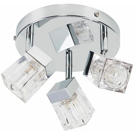 main image of "Chrome Ice Cube 3 Way IP44 Bathroom Ceiling Light Spotlight + 3 x 3W G9 LED Cool White Bulbs"