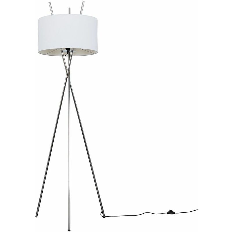 Minisun - Crawford Tripod Floor Lamp in Chrome with Large Reni Shade - White - Including LED Bulb