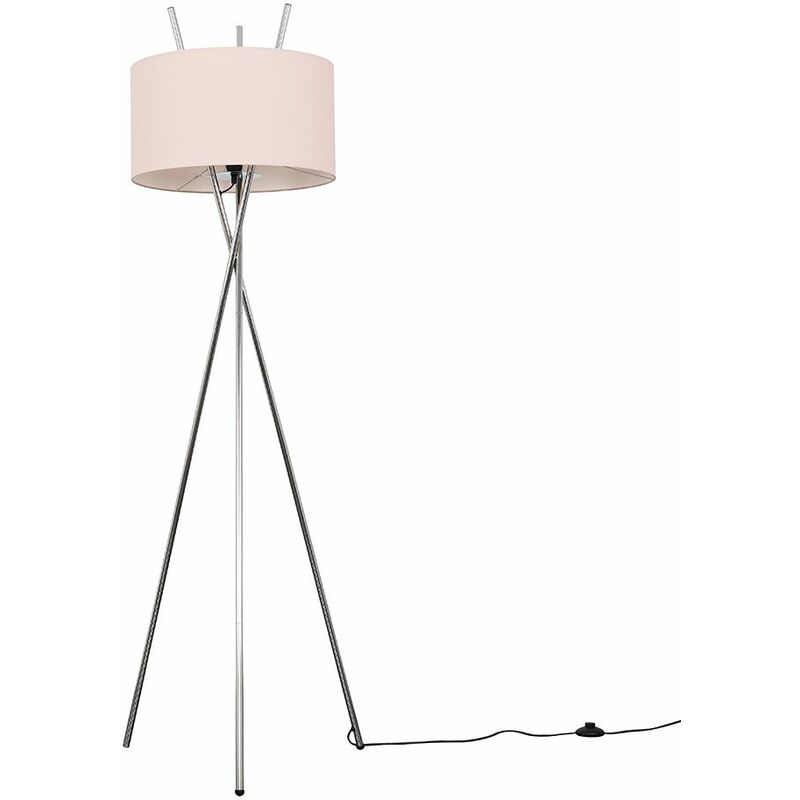 Minisun - Crawford Tripod Floor Lamp in Chrome with Large Reni Shade - Pink - Including LED Bulb