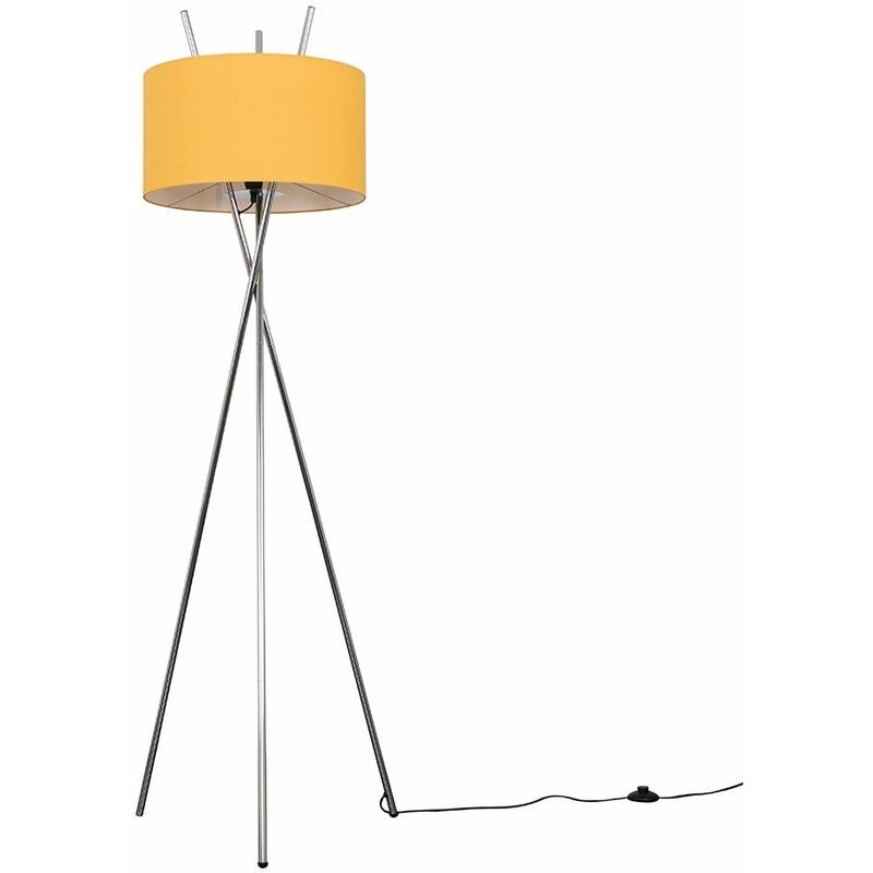 Minisun - Crawford Tripod Floor Lamp in Chrome with Large Reni Shade - Mustard - Including LED Bulb