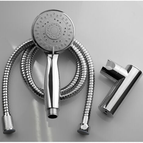 FNX BATHROOMS Chrome Multi Function Shower Head Handset with Flexible Hose and Wall Bracket Holder