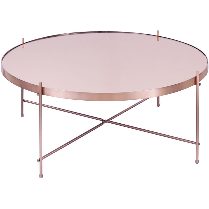 Copper Oakland Round Coffee Table with mirrored top and metal base, W82.5xD82.5xH33 cm - Copper