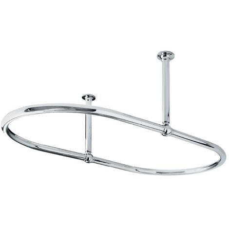 main image of "Chrome Oval Shower Curtain Rail with Middle Ceiling Mounts - 683mm x 1092mm"