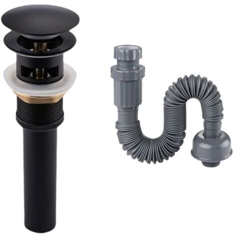 Chrome Pop-Up Bathroom Sink Drain, Universal Plug with Overflow, with Black Downpipe