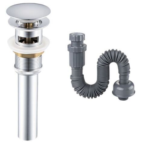 Chrome Pop-Up Bathroom Sink Drain, Universal Plug with Overflow, with Downpipe