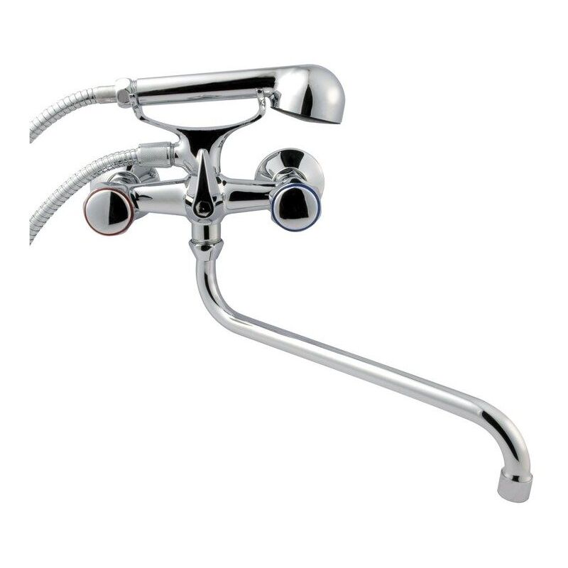 Chrome Round Tap Head Bath Filler Shower Mixer Wall Mounted 'S' Type 30cm Spout