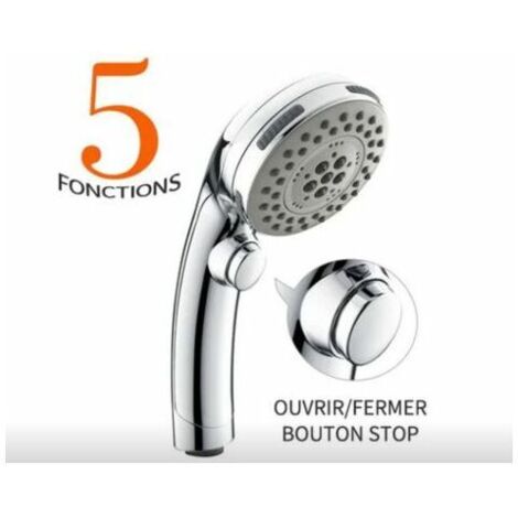 Chrome shower head with stop button Hand shower 5 modes to choose from