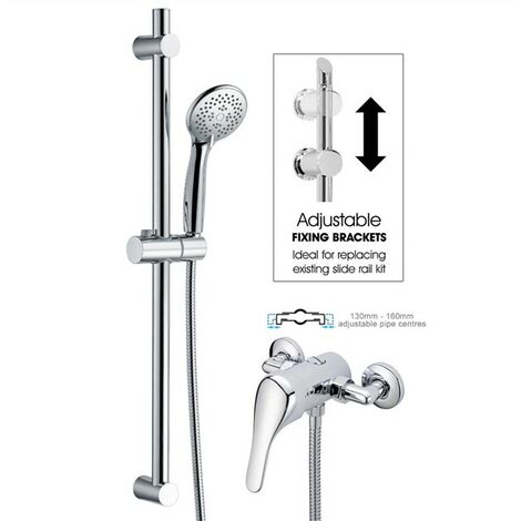 Chrome Single Lever Shower Mixer Exposed Concealed -140 - 160mm Centres + Riser