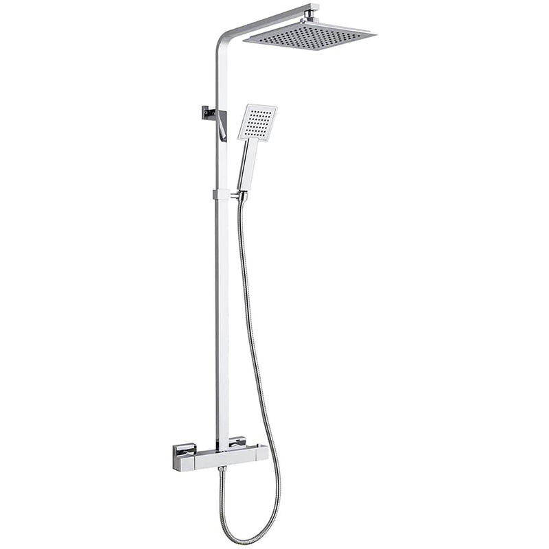 Chrome Square Overhead Thermostatic Rigid Riser Shower Kit