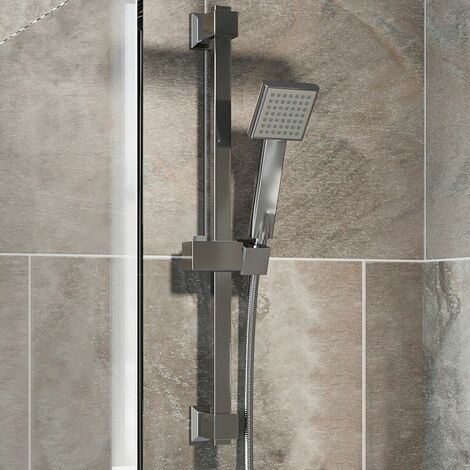 main image of "Chrome Square Shower Kit Head Single Spray Adjustable Riser Rail Bathroom Luxury"