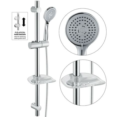 BUYAPARCEL Chrome Stainless Steel Shower Riser Rail Kit + Shower Head + Hose + Soap Dish