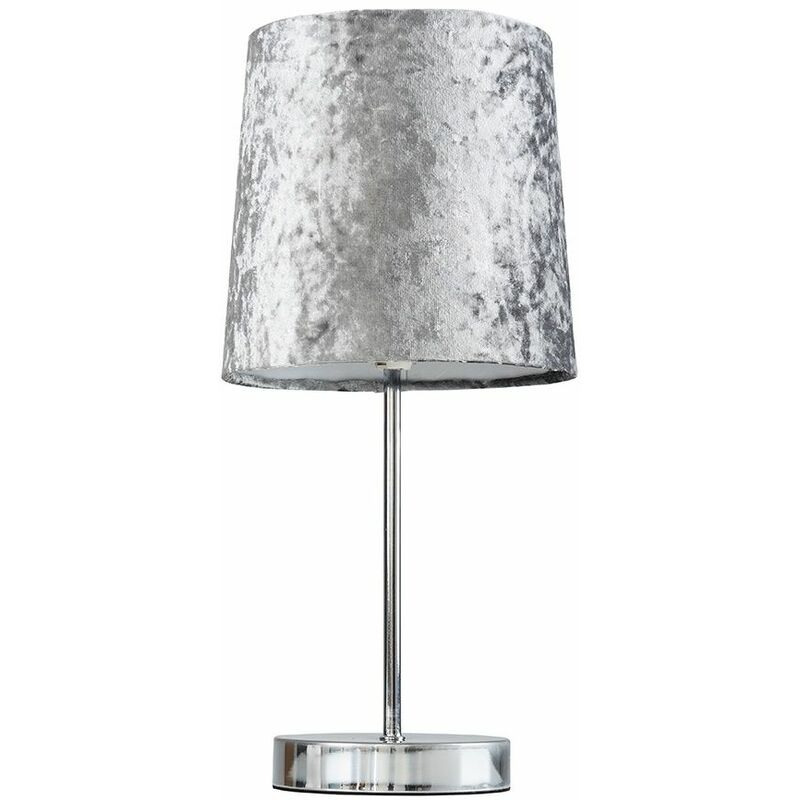 Chrome Table Lamp With Velvet Lampshades - Grey - No Bulb